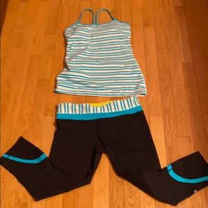 Lululemon cropped pants and Y tank top